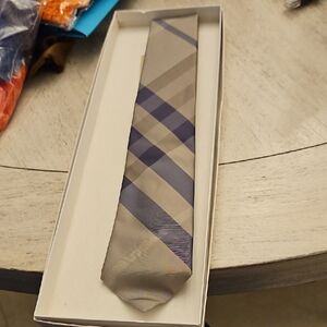 Burberry Gray and Blue Plaid Tie